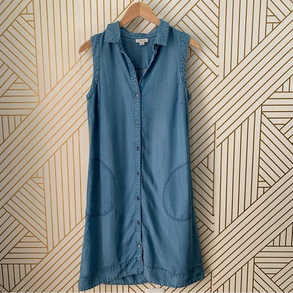 J. Jill Denim Light Wash Sleeveless Chambray Jean shirt Dress button XS - Picture 12 of 13